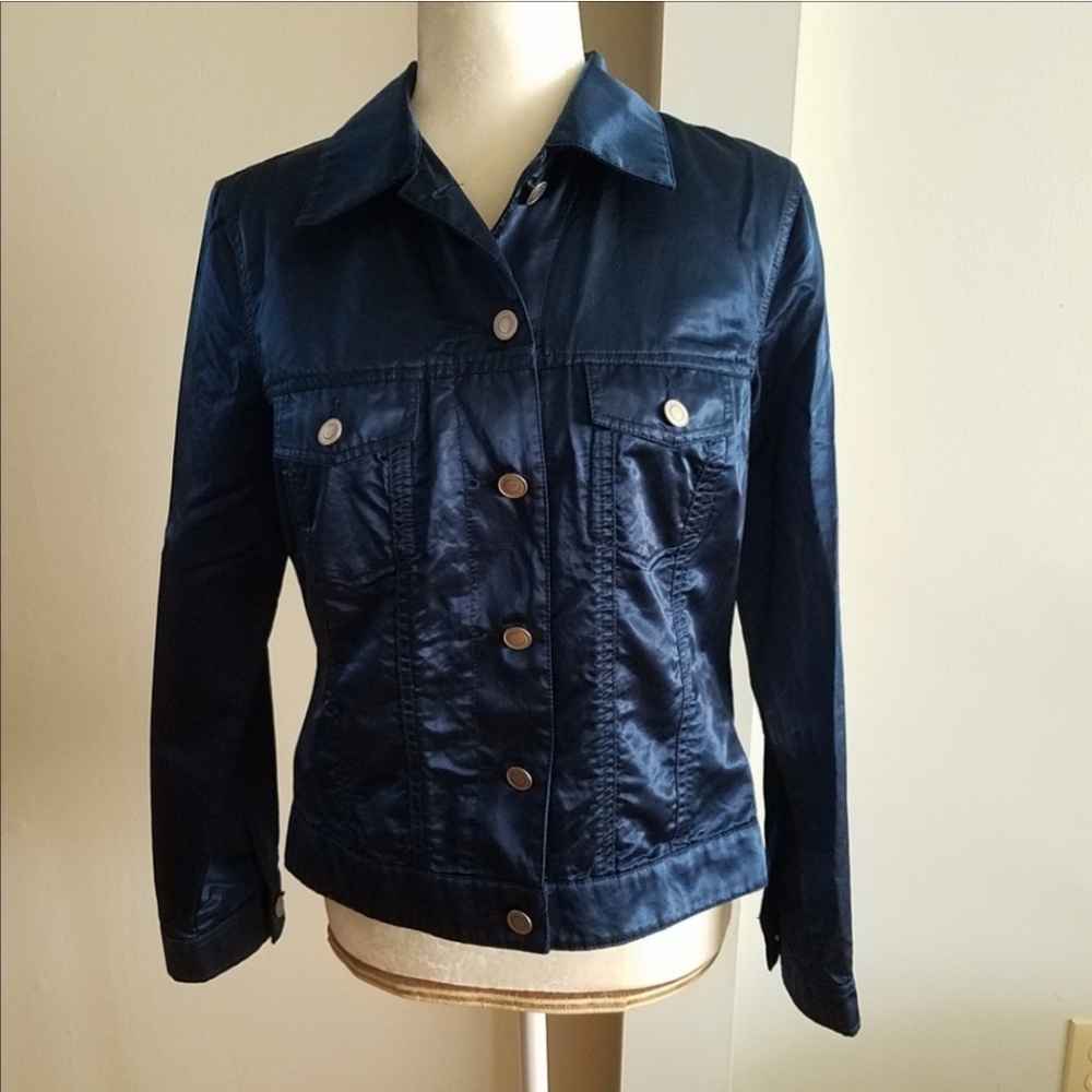 Chico's Women Casual Sheen Atalia Jacket Colonial Blue Size XS‎ 4 Chico Size 0